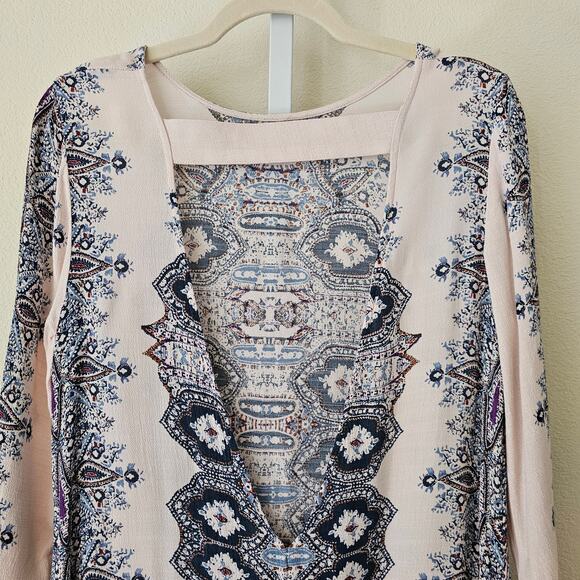 FREE PEOPLE Smooth Talker Antique Combo Back Cut Out Pullover Tunic Dress Sz XS - Picture 9 of 16